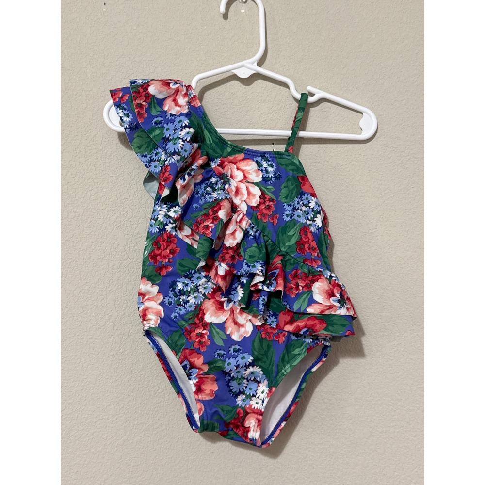 Janie and Jack Swimsuit Baby Girl‎ 18-24M Blue Floral Ruffle One Shoulder Swim